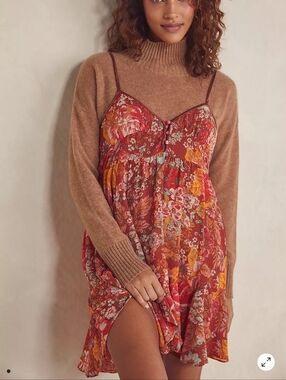 Free People Run Away Trapeze Slip Dress Size XS Dainty Mini  V-Neck Semi-Sheer